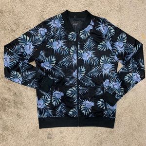 Zara Man Floral Printed Black & Blue Bomber Jacket